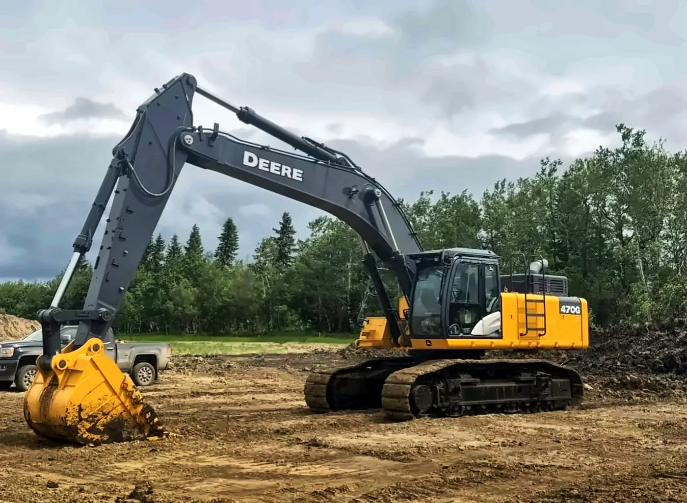 John Deere 470G LC excavator on a northern Saskatchewan job site