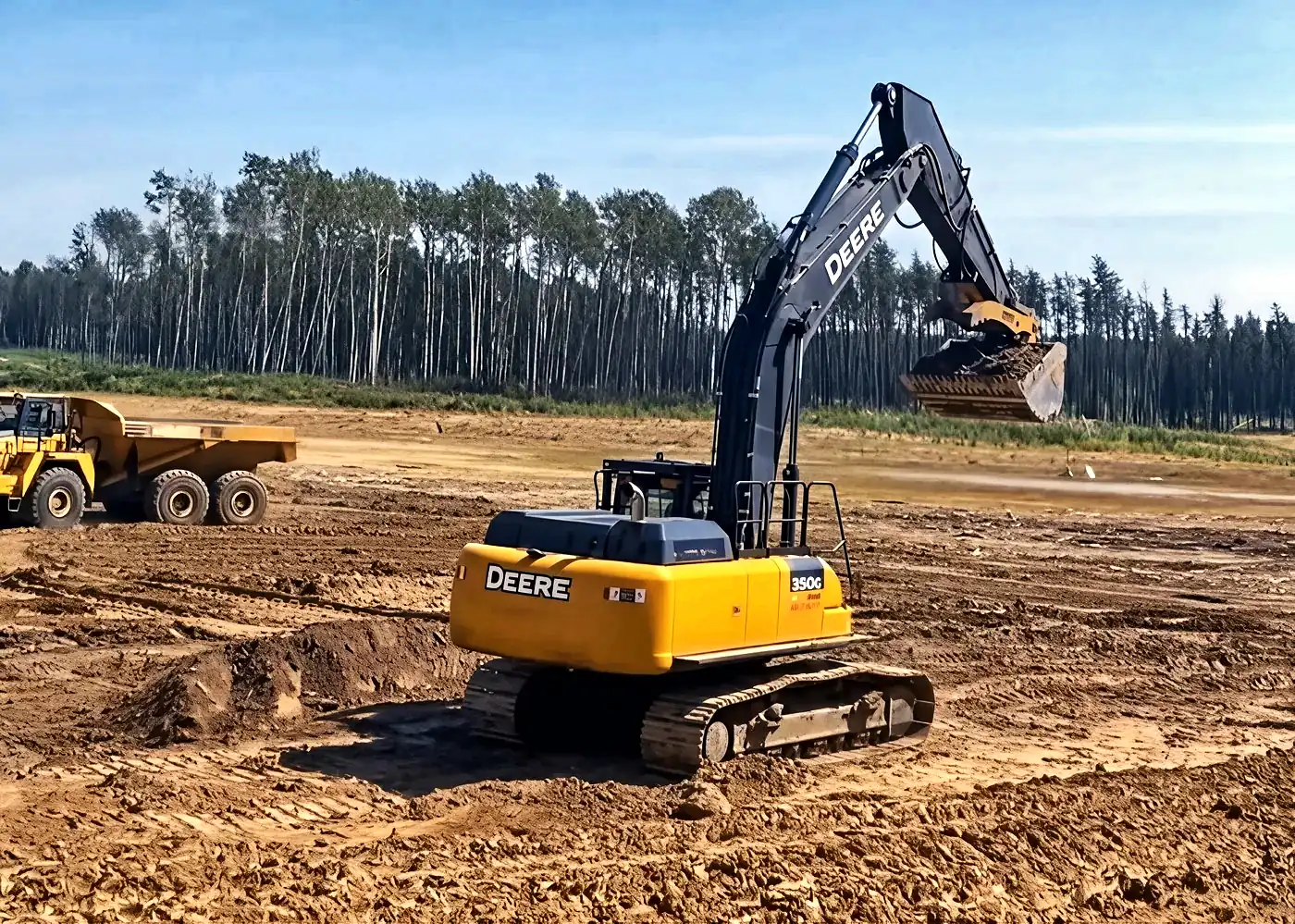 Deere excavator on an earthworks site in northern Saskatchewan