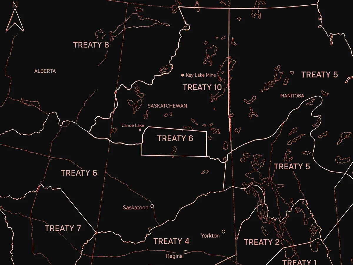 Map of Saskatchewan treaty territories showing Canoe Lake in Treaty 10